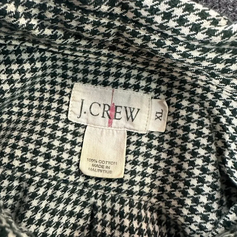 Vtg J. Crew Oarsman Men's Cottage Cotton Twill Houndstooth Button Down Shirt XL